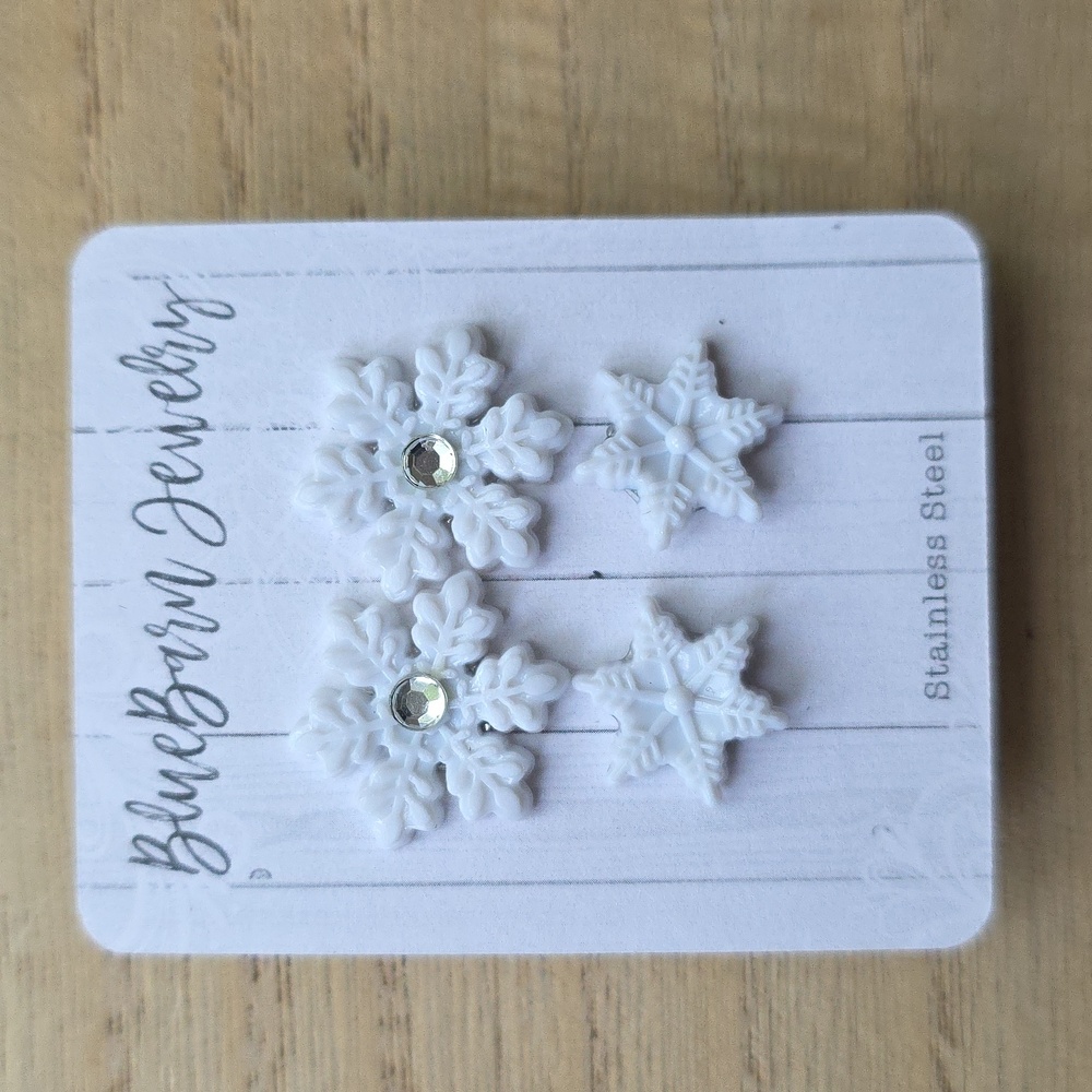 Handmade Snowflake Earring Set on Stainless Steel Posts